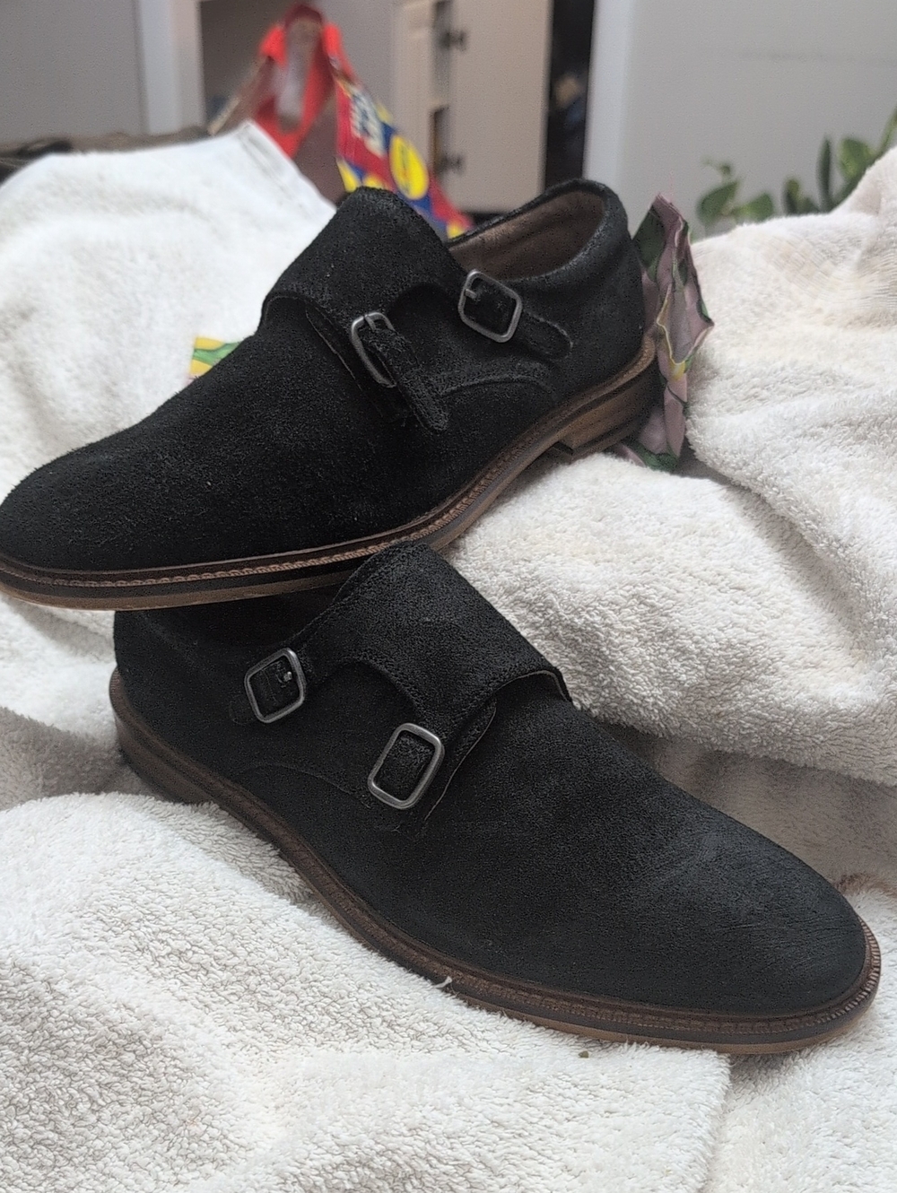 Banana Republic Black Suede Double Monk Strap Oxfords